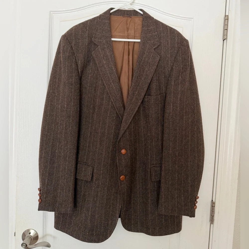 VTG 70s 80s Levi's Wool Tweed Sport Coat Herringbone Overcheck Country Blazer 44